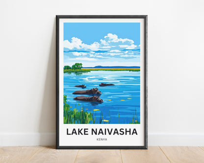 Lake Naivasha Travel Poster - Serene Lake and Hippos