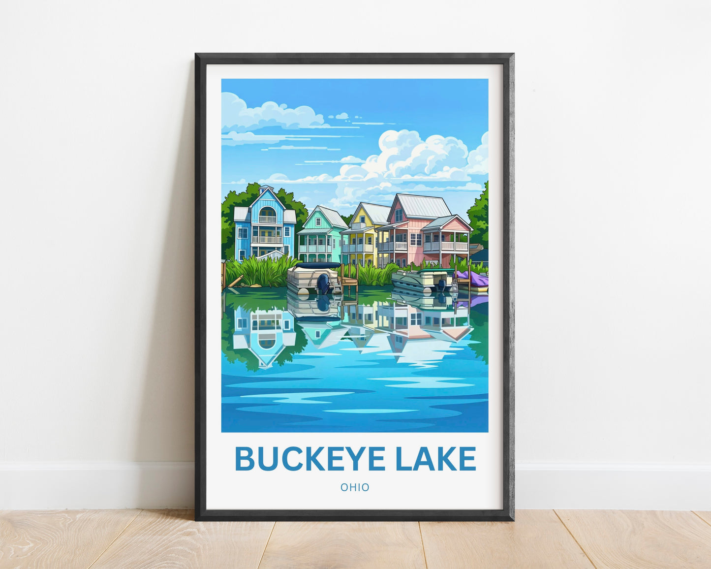 Buckeye Lake Travel Poster -  Colorful House in the Lake