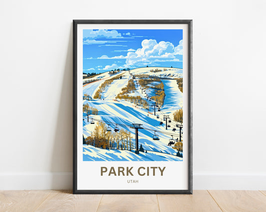 Park City Travel Poster - Mountain Fun Ski Slopes