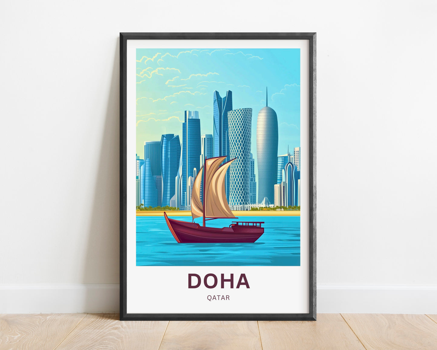 Doha Qatar Travel Poster - Skyscrapers