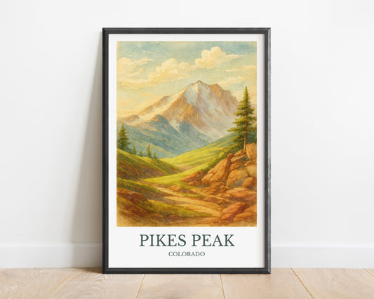 Pikes Peak, Watercolor design poster, Colorado Print, Pikes Peak Wall Art