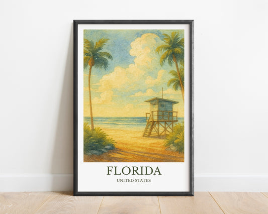 Florida, Watercolor design poster, United States Print, Florida Wall Art