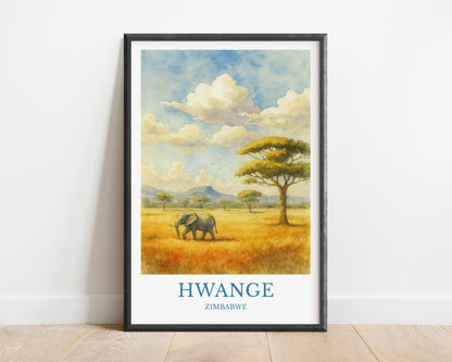 Hwange, Watercolor design poster, Zimbabwe Print, Hwange Wall Art