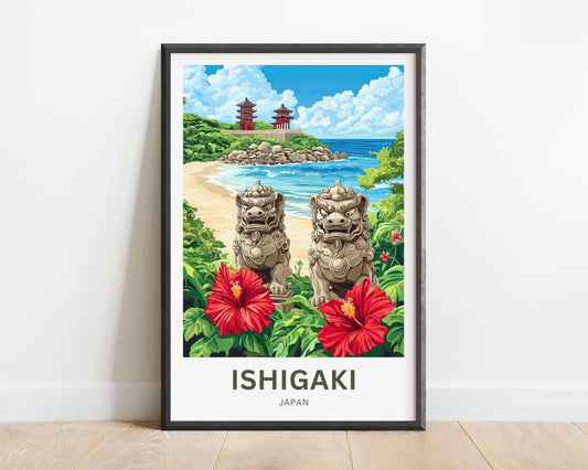 Ishigaki Travel Poster - Guardians of the Ryukyu Shore