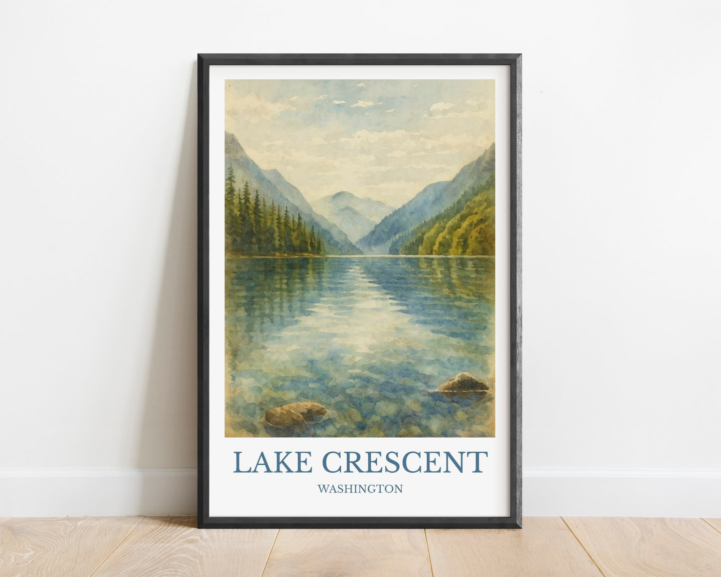 Lake Crescent, Watercolor design poster, Washington Print, Lake Crescent Wall Art