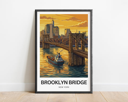 Brooklyn Bridge Travel Poster -  Golden Hour Crossing