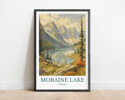 Moraine Lake, Watercolor design poster, Canada Print, Moraine Lake Wall Art