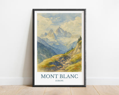 Mont Blanc, Watercolor design poster, France Print, Mont Blanc Wall Art