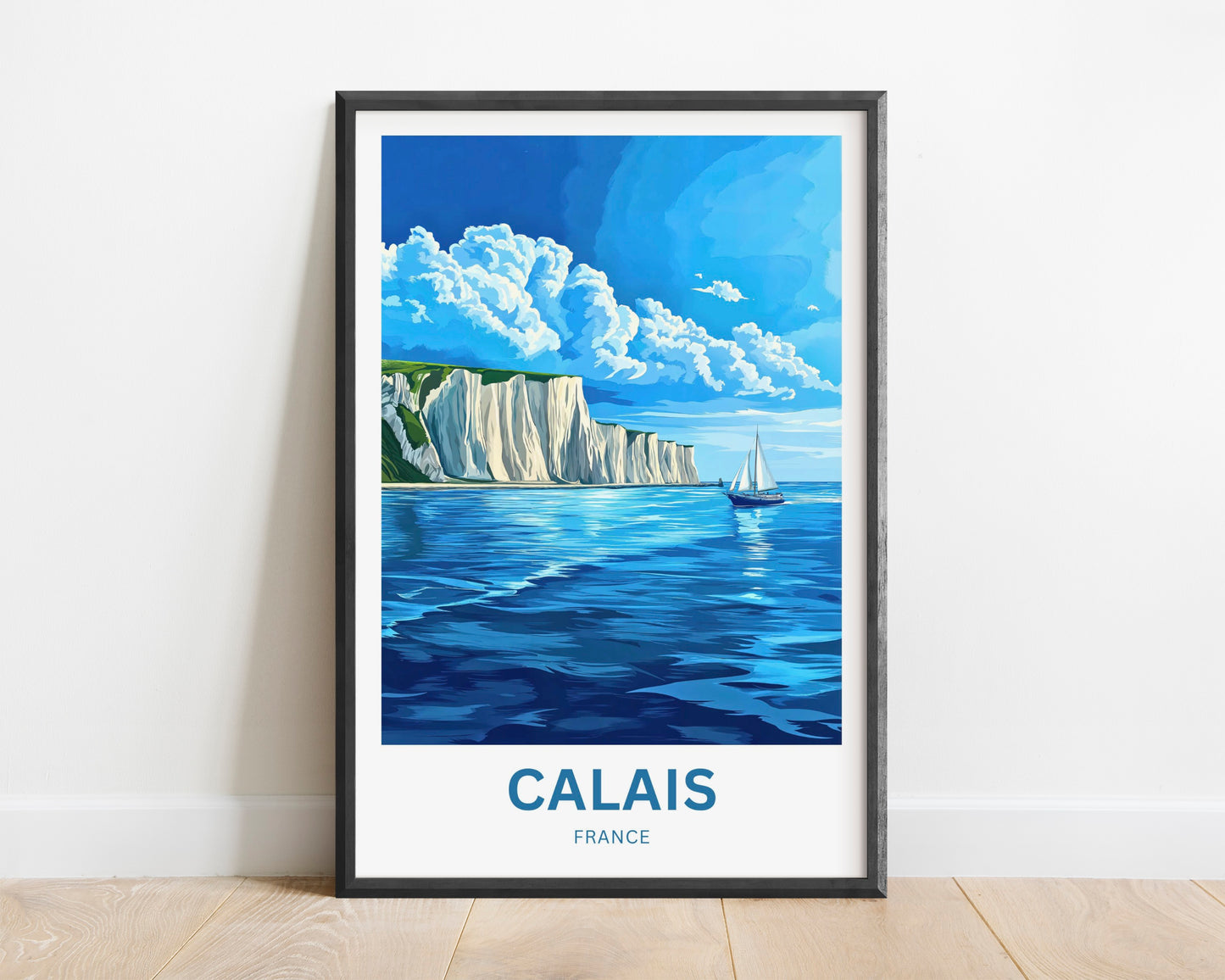 Calais Travel Poster - Waves Against the Cliffs