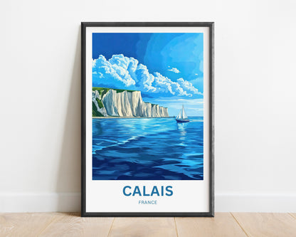 Calais Travel Poster - Waves Against the Cliffs