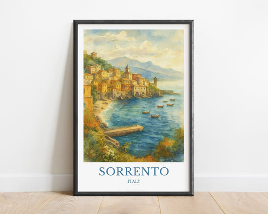 Sorrento, Watercolor design poster, Italy Print, Sorrento Wall Art