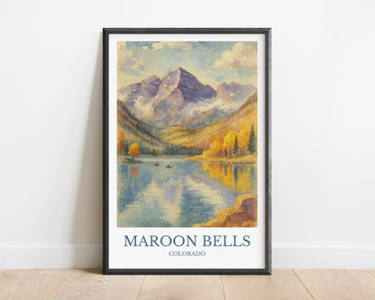 Maroon Bells, Watercolor design poster, Colorado Print, Maroon Bells Wall Art