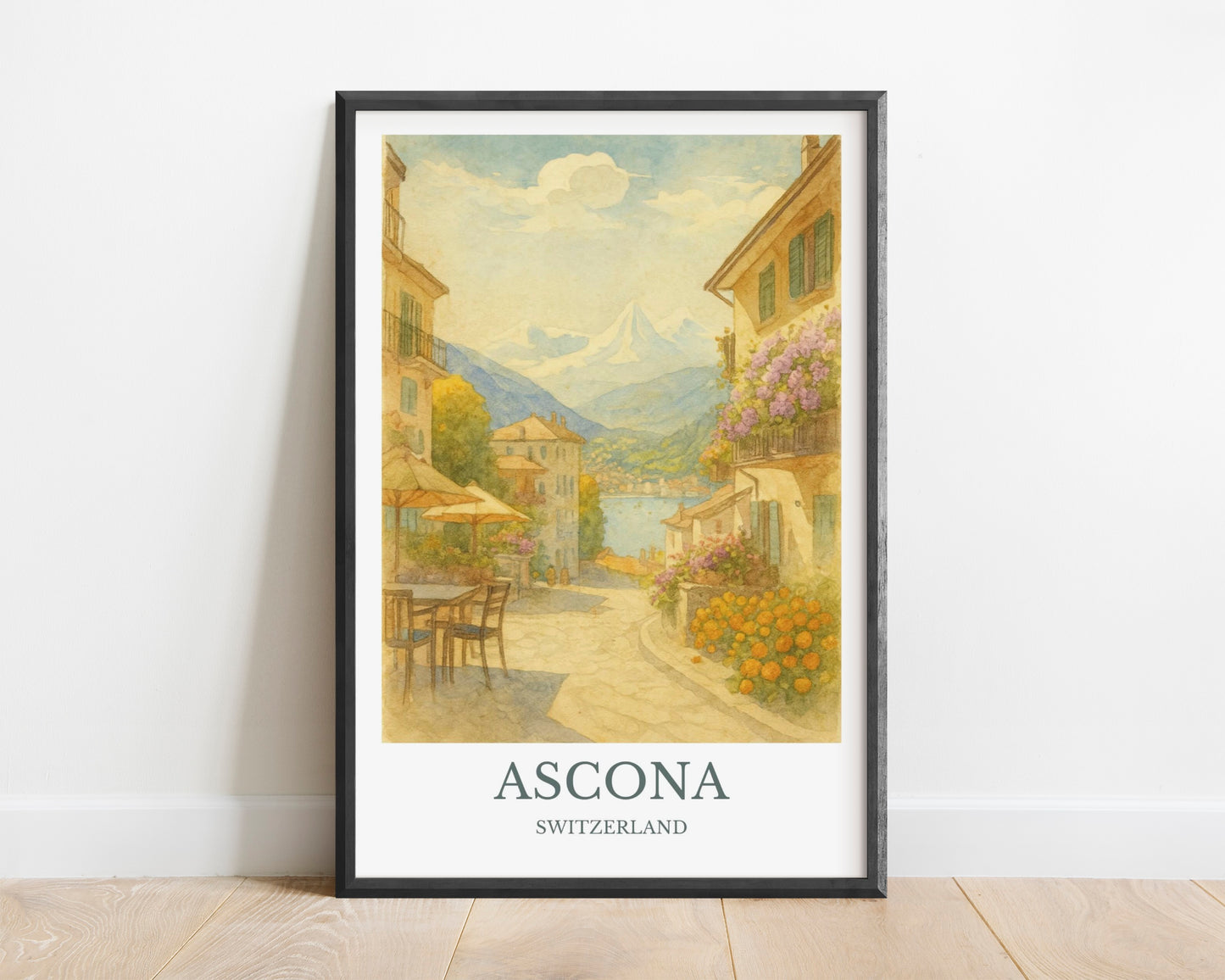 Ascona, Watercolor design poster, Switzerland Print, Ascona Wall Art