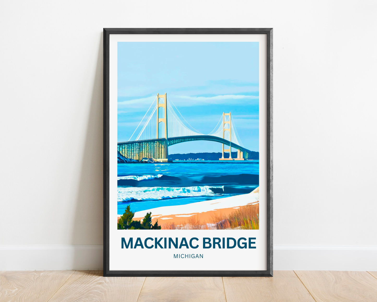 Mackinac Bridge Travel Poster - Iconic Bridge of Michigan