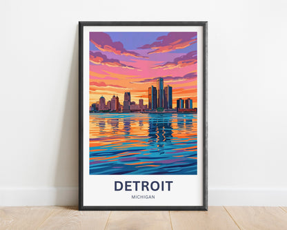 Detroit Travel Poster - River Lights