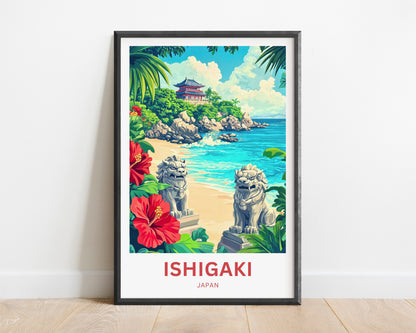 Ishigaki Travel Poster - Ryukyu Guardians on the Beach