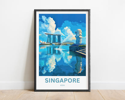 Singapore Travel Poster - Captivating View of  Watchful Merlion