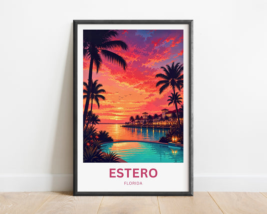 Estero, Florida Travel Poster - Stunning Sunset