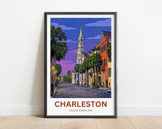 Charleston Historic District Travel Poster - Night Scene