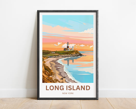 Long Island Travel Poster -  Atlantic Coast Lighthouse