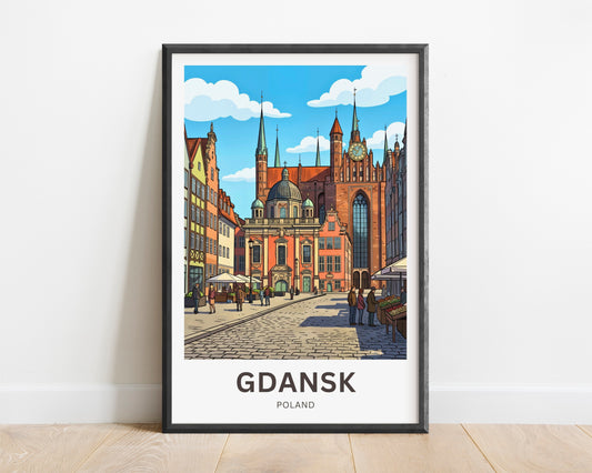 Gdańsk  Travel Poster - Poland old town clocktower