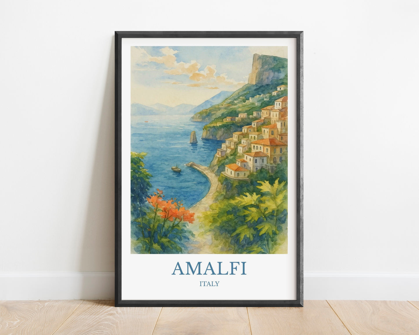 Amalfi, Watercolor design poster,  Italy Print, Amalfi Wall Art