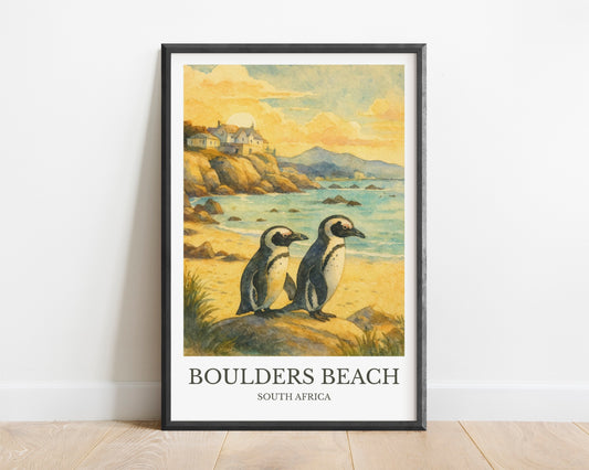 Boulder Beach, Watercolor design poster, South Africa Print, Boulder Beach Wall Art