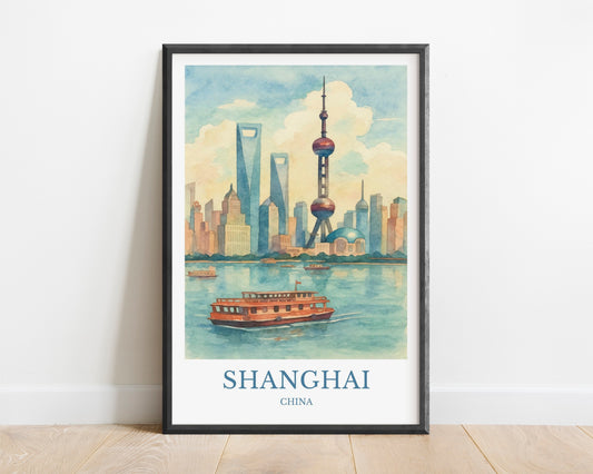 Shanghai, Watercolor design poster, China Print, Shanghai Wall Art