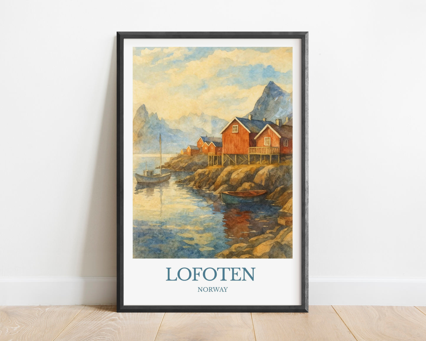 Lofoten, Watercolor design poster, Norway Print, Lofoten Wall Art