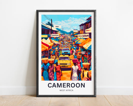 Cameroon Travel Poster - City Market View