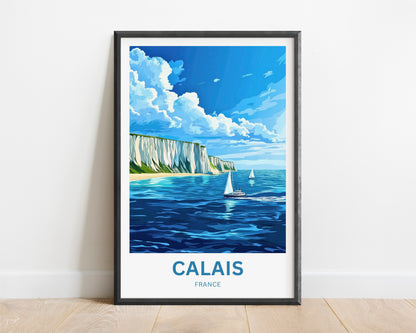Calais Travel Poster - Captivating White Cliffs and boats