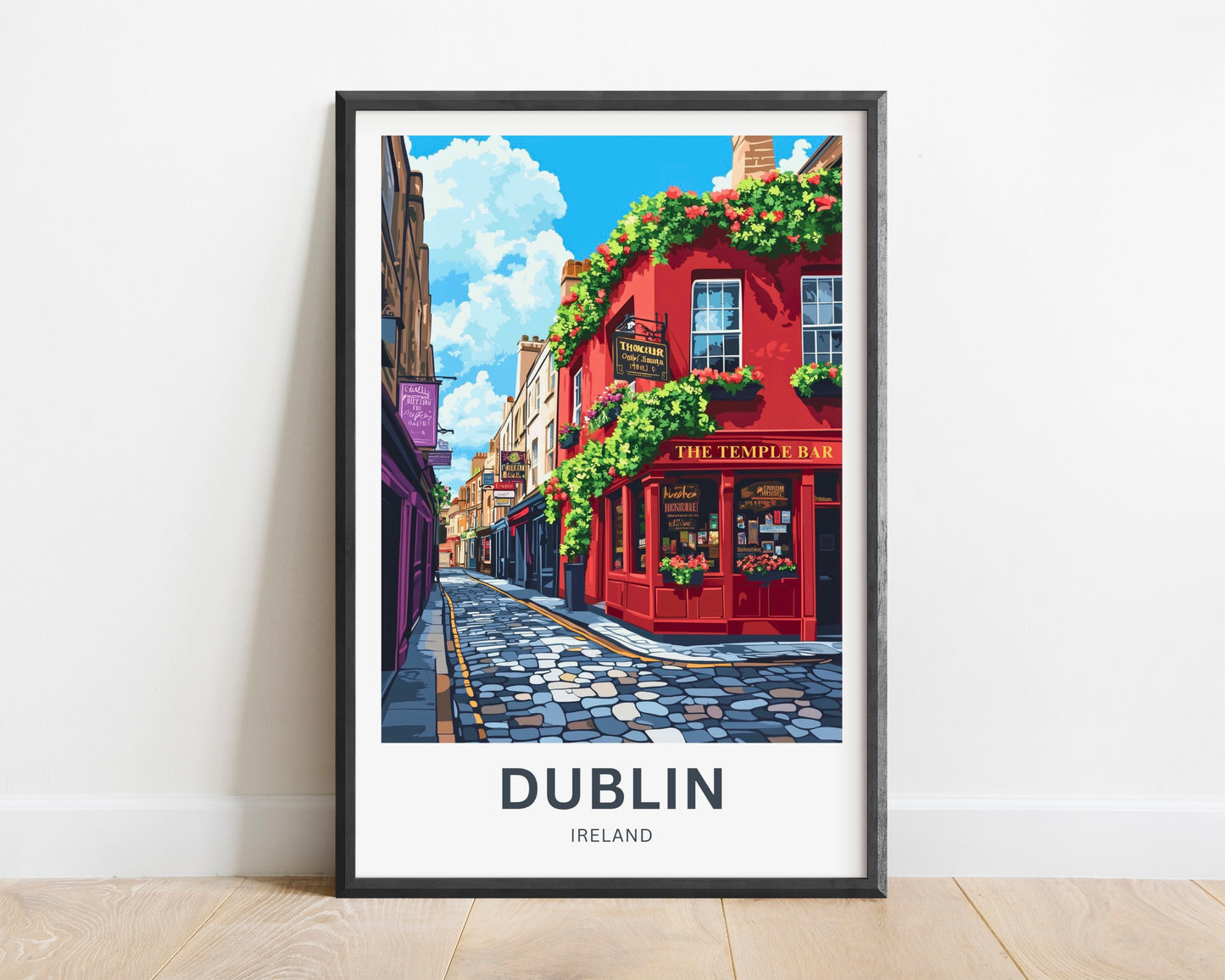 Dublin Travel Poster- Cobbled Charms of Temple Bar
