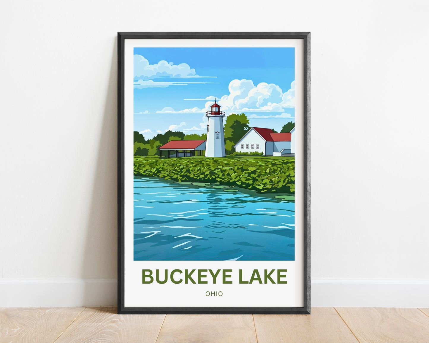 Buckeye Lake Travel Poster -  Lakefront Lighthouse