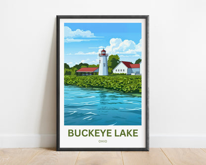 Buckeye Lake Travel Poster -  Lakefront Lighthouse