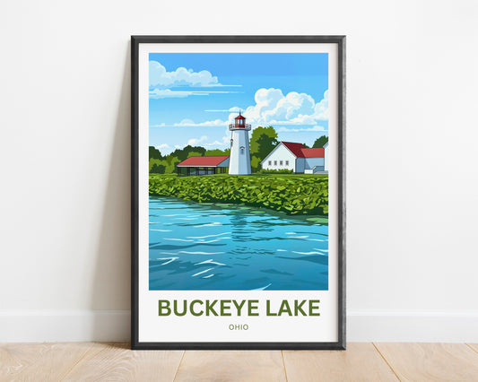 Buckeye Lake Travel Poster -  Lakefront Lighthouse
