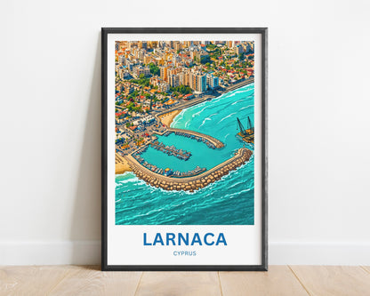 Larnaca Travel Poster - Island Seaside Aerial View