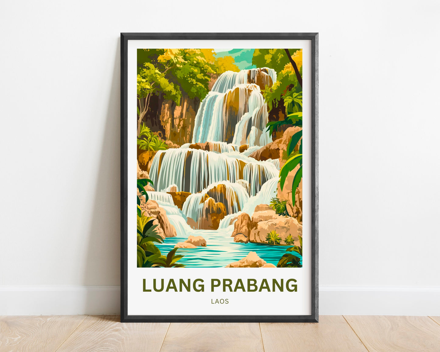 Luang Prabang Travel Poster - Huang Si Falls Laos