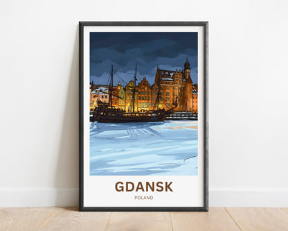 Gdańsk  Travel Poster - Glowing Port Nights