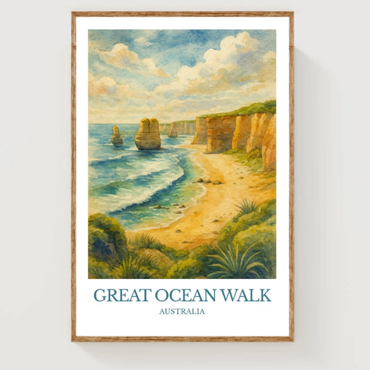 Great Ocean Walk, Watercolor design poster, Australia Print, Great Ocean Walk Wall Art