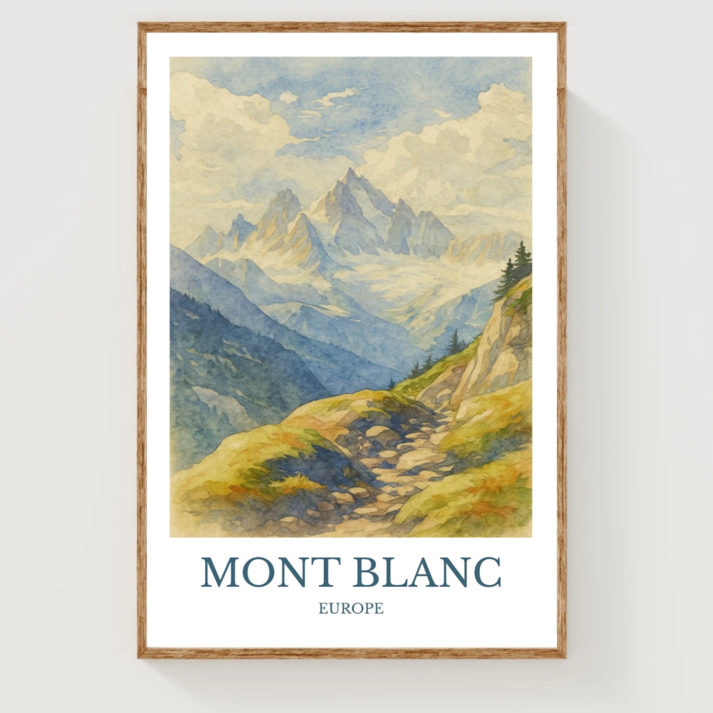 Mont Blanc, Watercolor design poster, France Print, Mont Blanc Wall Art
