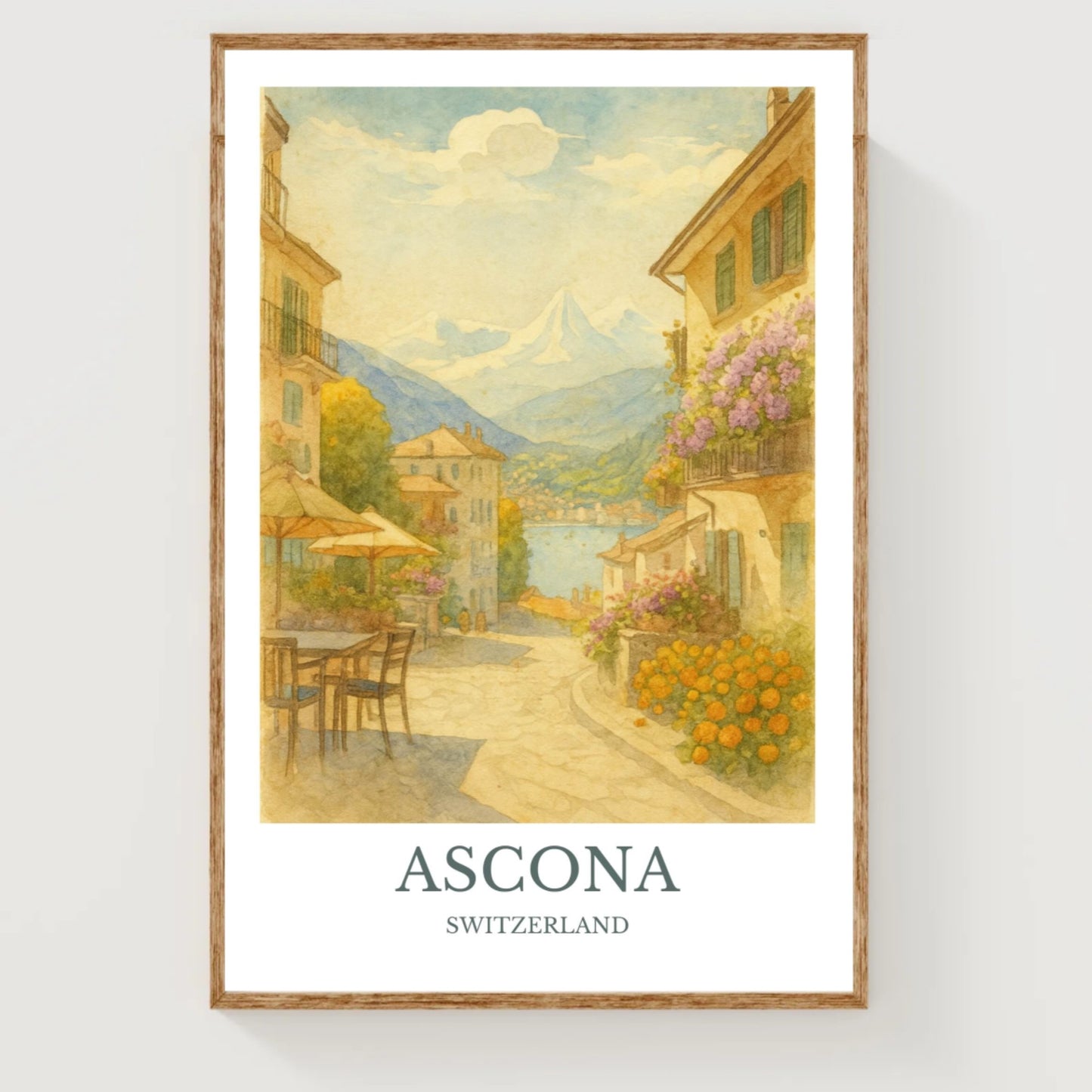 Ascona, Watercolor design poster, Switzerland Print, Ascona Wall Art