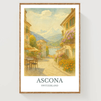 Ascona, Watercolor design poster, Switzerland Print, Ascona Wall Art