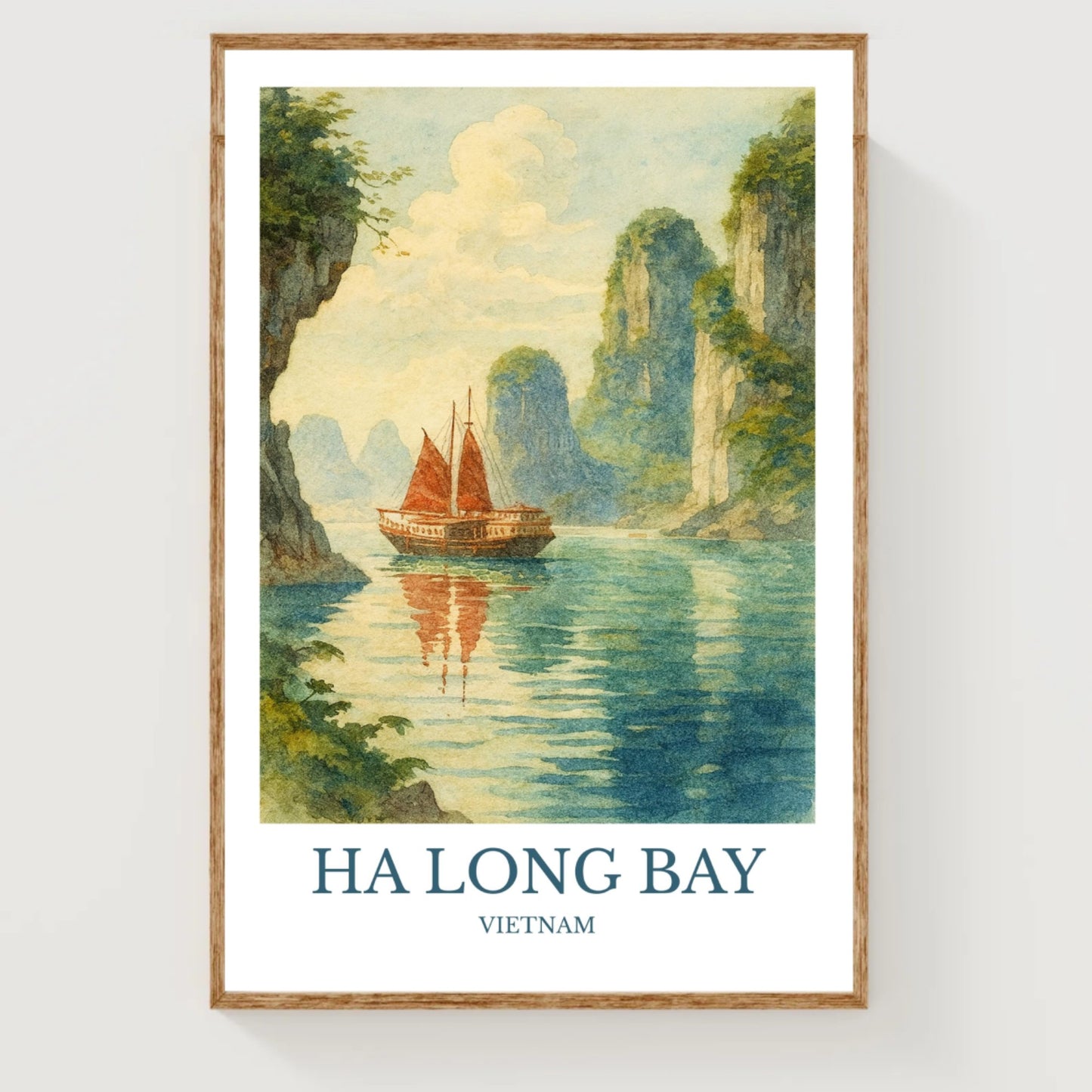 Hạ Long Bay, Watercolor design poster, Vietnam Print, Hạ Long Bay Wall Art