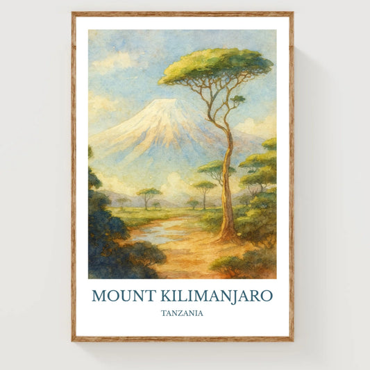 Mount Kilimanjaro, Watercolor design poster, Africa Print, Mount Kilimanjaro Wall Art