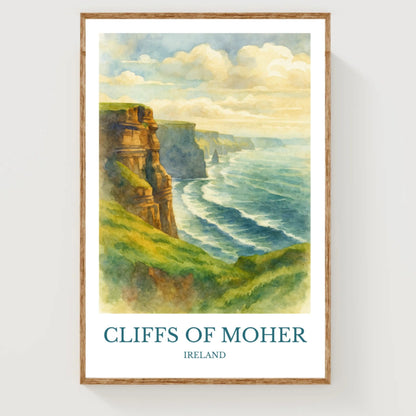 Cliffs of Moher, Watercolor design poster, Ireland Print, Cliffs of Moher Wall Art
