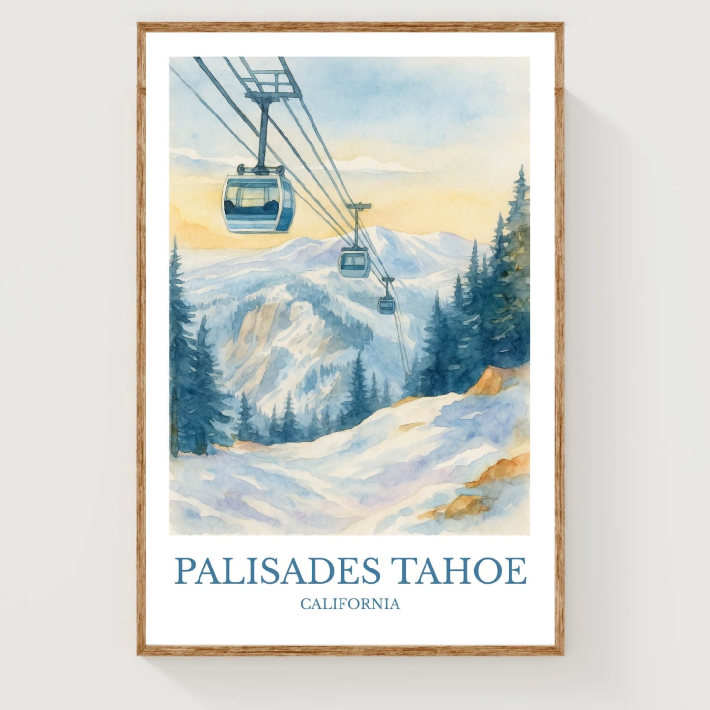 Palisades Tahoe, Watercolor design poster, California Print, Palisades Tahoe Wall Art