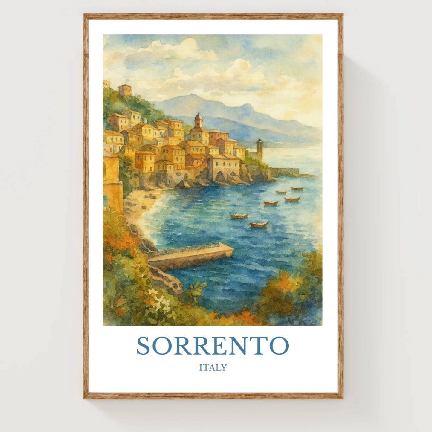 Sorrento, Watercolor design poster, Italy Print, Sorrento Wall Art