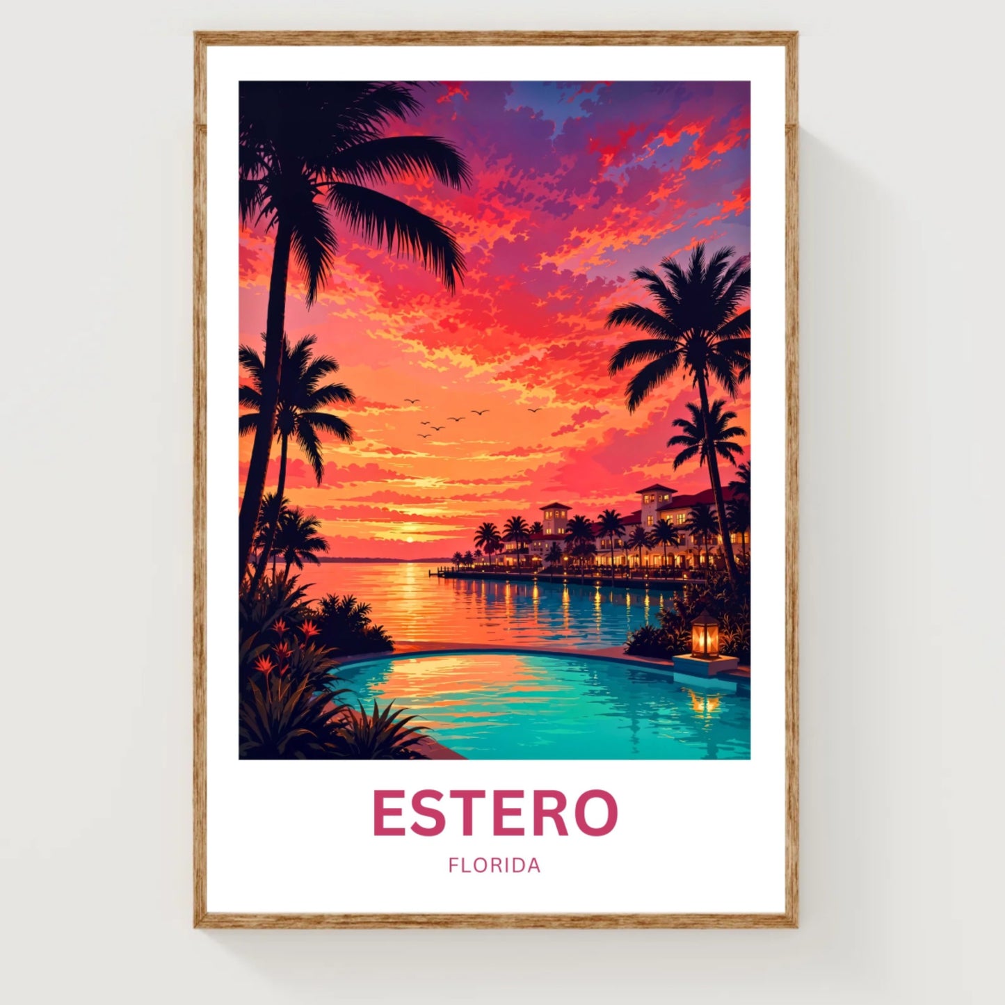 Estero, Florida Travel Poster - Stunning Sunset