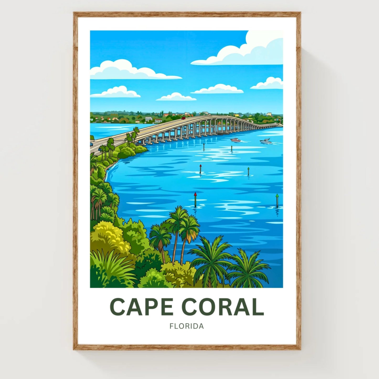 Cape Coral, Florida Travel Poster - Beautiful Bridge
