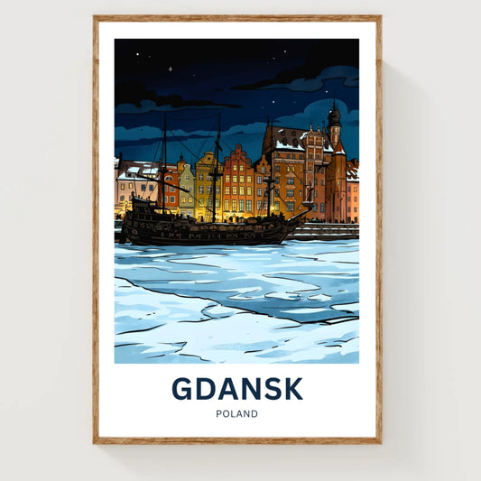 Gdańsk  Travel Poster - Midnight on the Motława